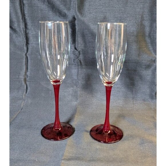 3 for $20 Luminarc Cherry Red Stem Champagne Mimosa Cocktail Glass Set of 2 - Picture 2 of 7